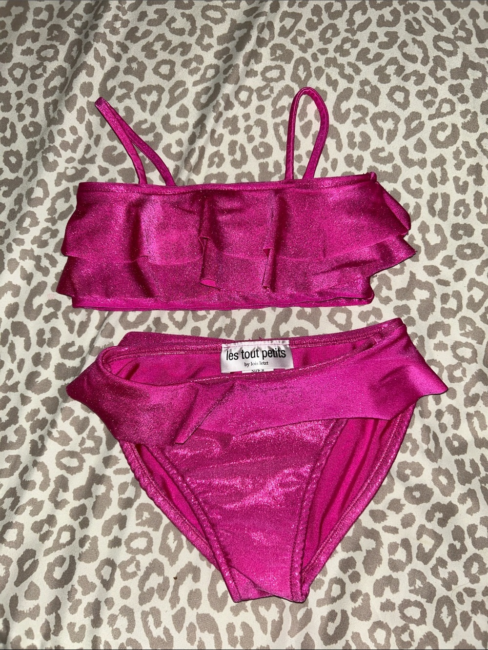 Les Tout Petits Girls Metallic Fuchsia Ruffle Two-Piece Swimsuit